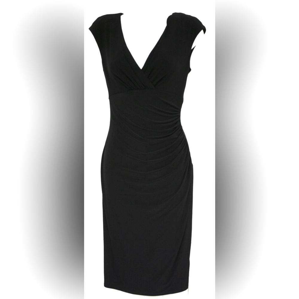 LAUREN Ralph Lauren Dress Black Flattering Fit Side Gather Size 2 Women